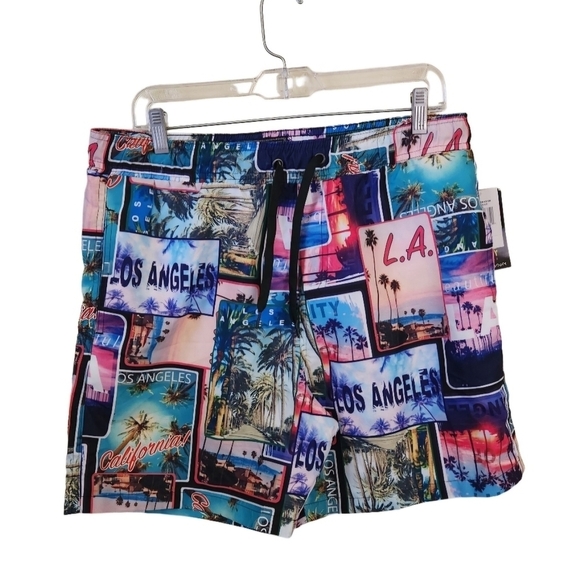 Surf Society NWT Los Angeles Postcard Rare Swim Trunks Size L - Picture 1 of 7